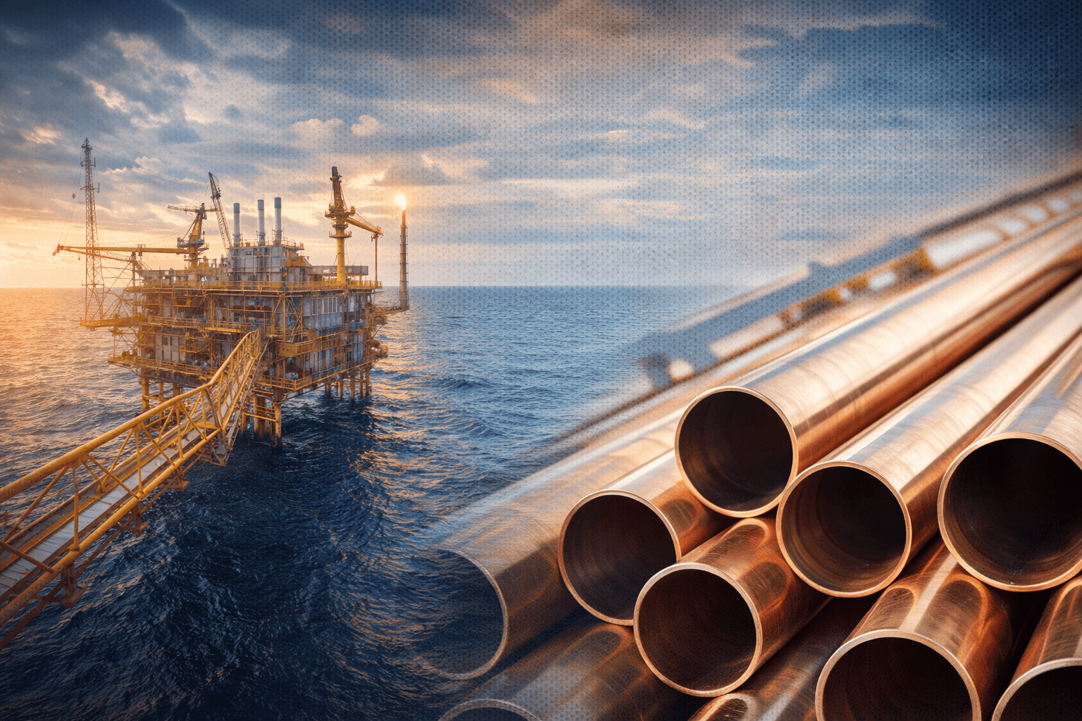 Offshore platform and copper-nickel alloy piping